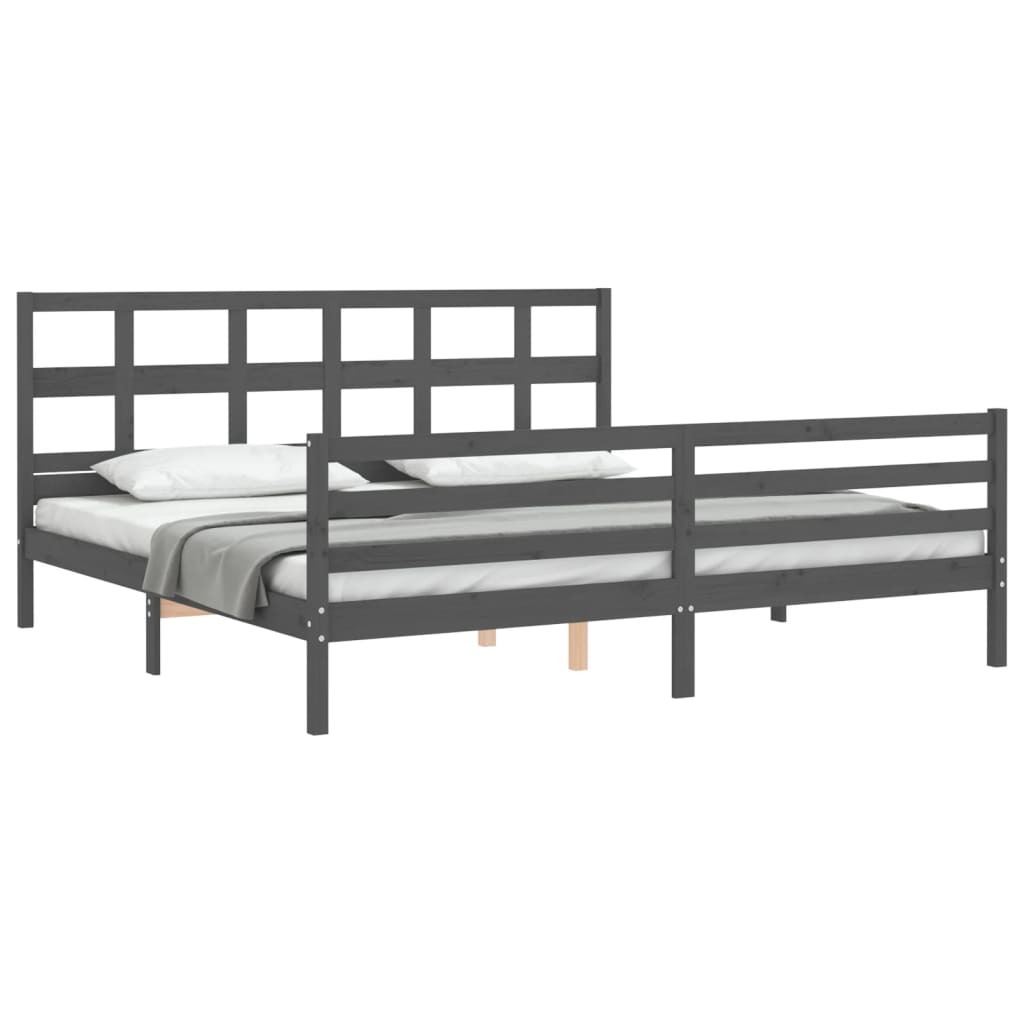 Okvir za krevet s uzglavljem sivi 200 x 200 cm od masivnog drva