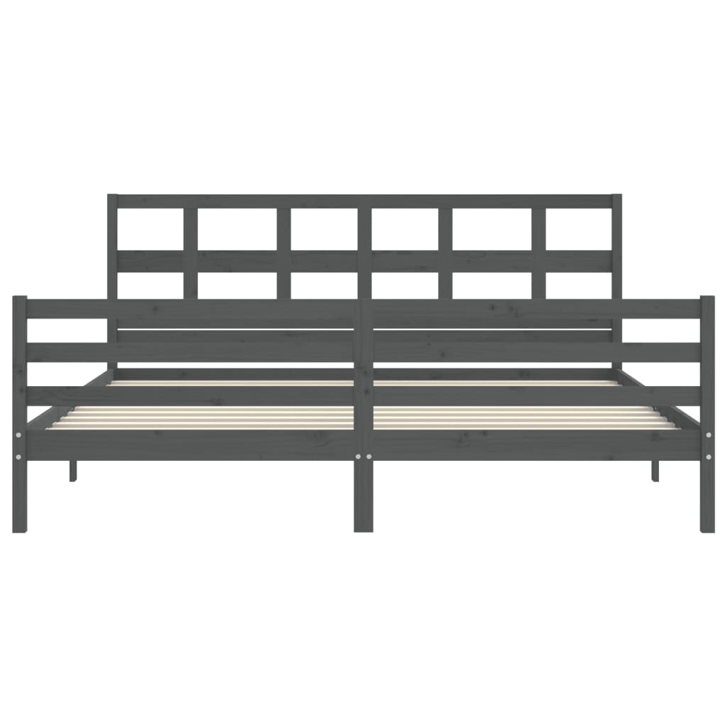 Okvir za krevet s uzglavljem sivi 200 x 200 cm od masivnog drva