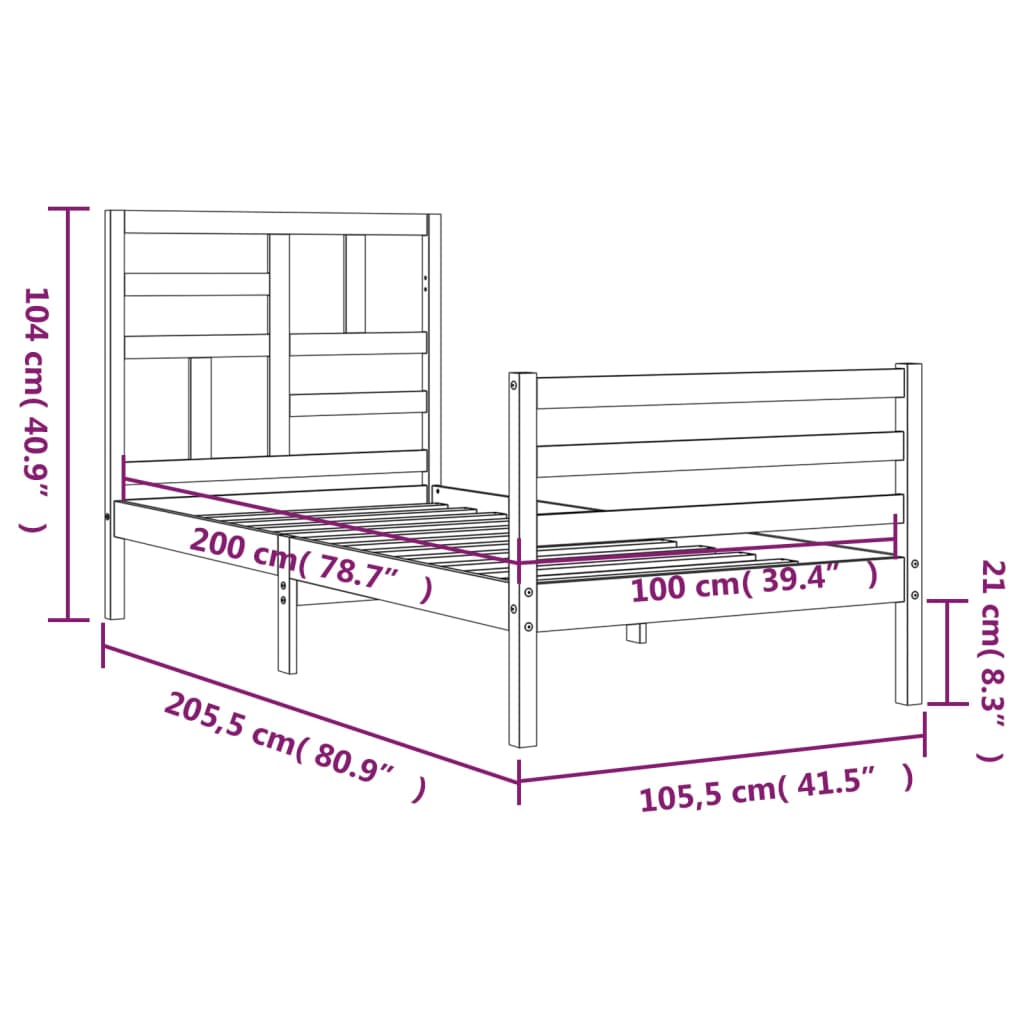 Okvir za krevet s uzglavljem 100x200 cm od masivnog drva