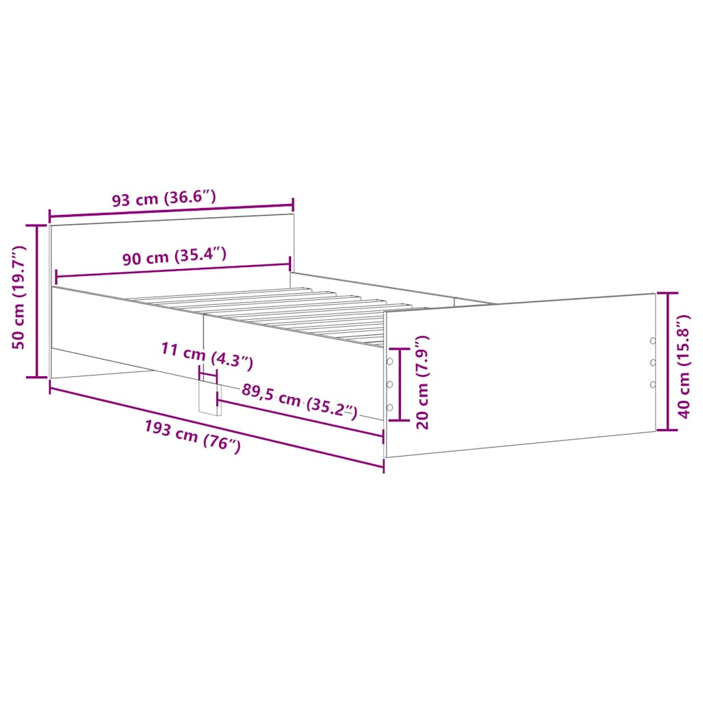 Okvir za krevet boja hrasta 90x190 cm od konstruiranog drva