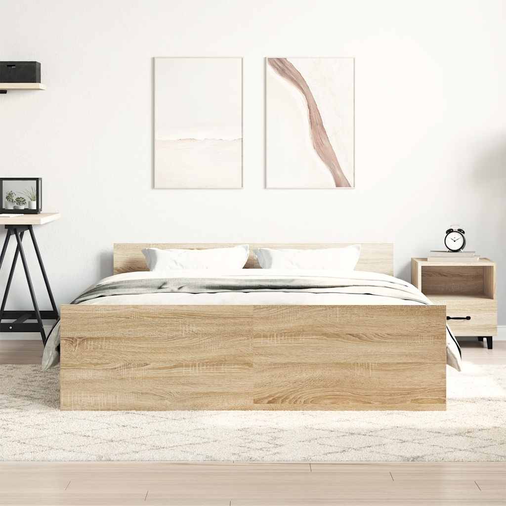 Okvir kreveta s uzglavljem i podnožjem boja hrasta 150x200 cm