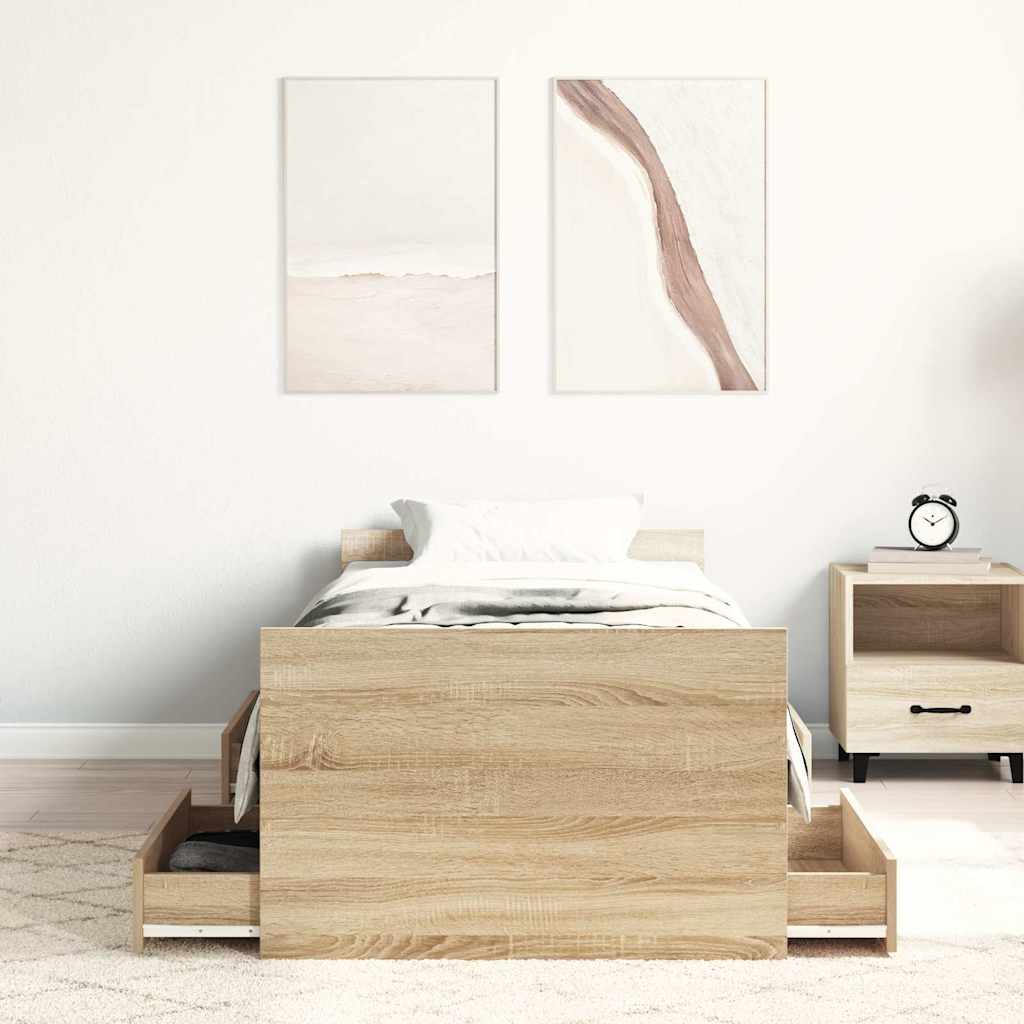 Okvir kreveta s uzglavljem i podnožjem boja hrasta 100 x 200 cm