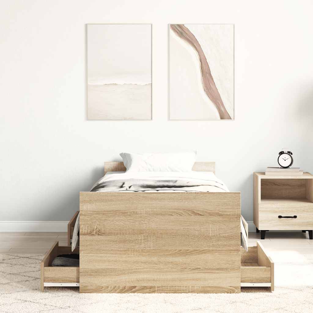 Okvir kreveta s uzglavljem i podnožjem boja hrasta 90x190 cm