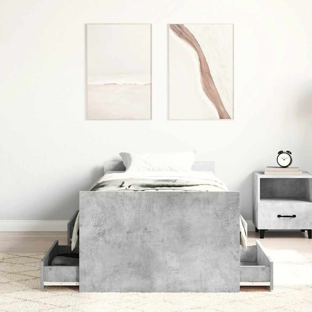 Okvir kreveta s uzglavljem i podnožjem boja betona 75 x 190 cm