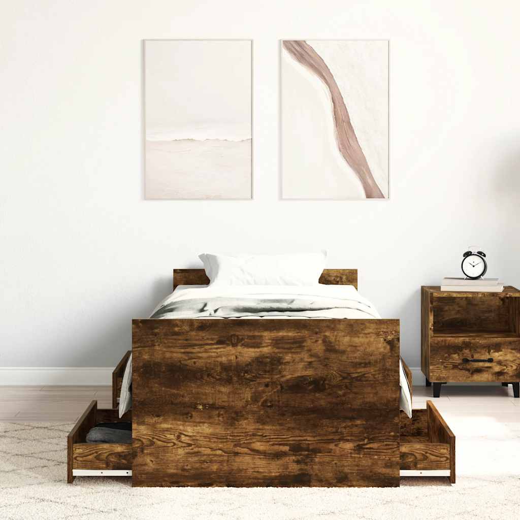 Okvir kreveta s uzglavljem i podnožjem boja hrasta 75 x 190 cm