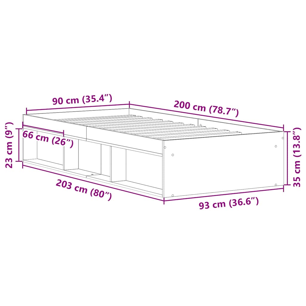 Okvir kreveta crni 90 x 200 cm