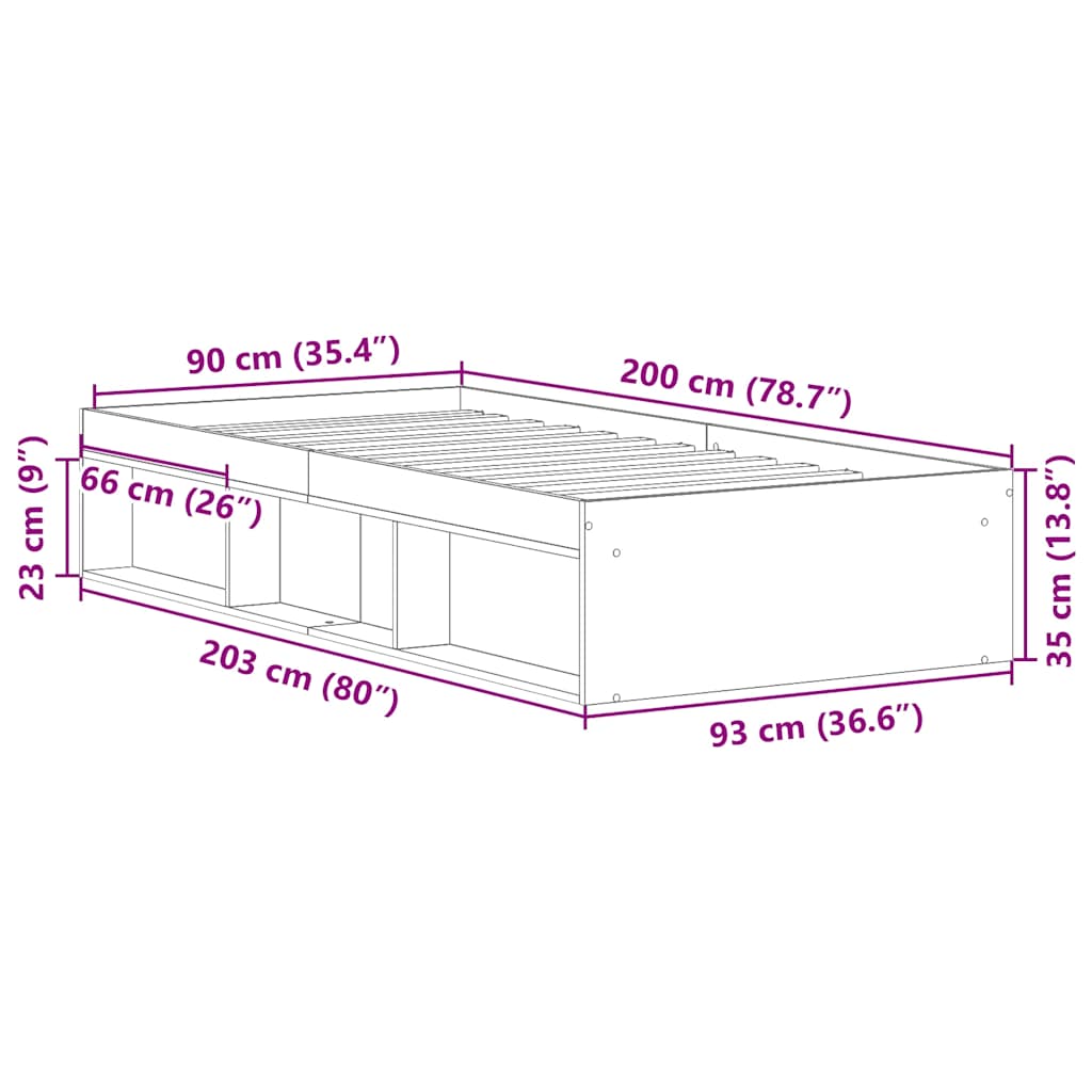 Okvir kreveta siva boja hrasta 90 x 200 cm