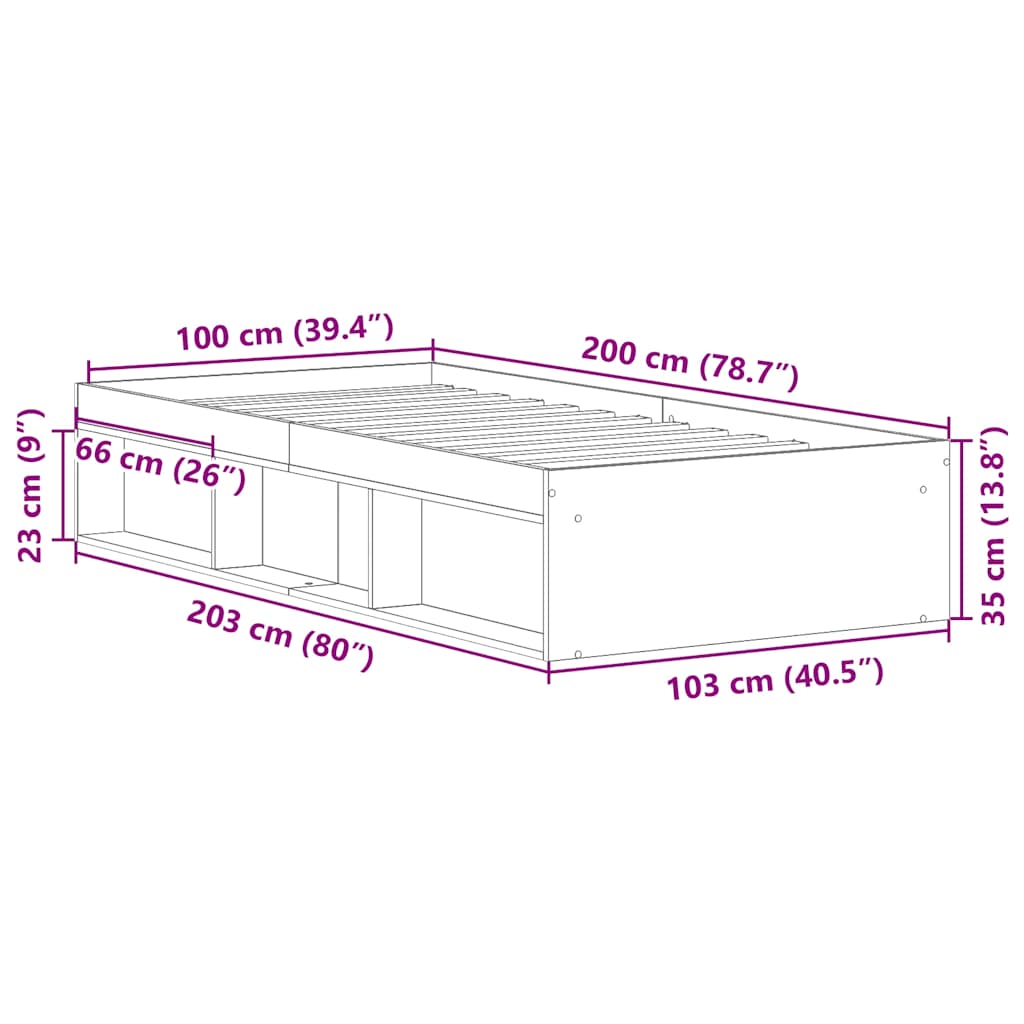 Okvir kreveta siva boja hrasta 100x200 cm