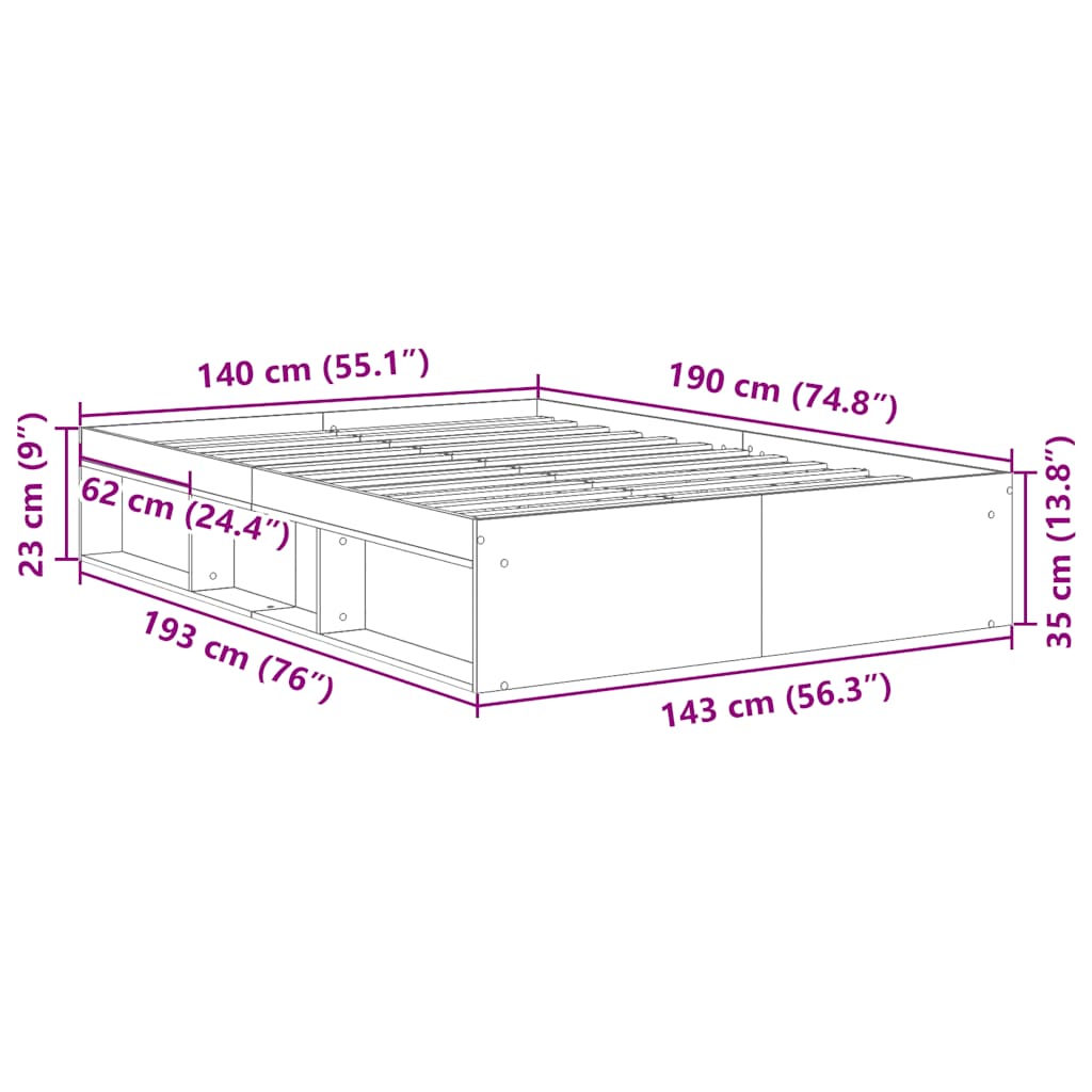 Okvir za krevet bijeli 140 x 190 cm