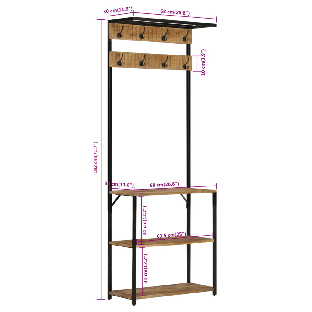 Stalak za kapute s prostorom za cipele 68x30x182 cm drvo manga