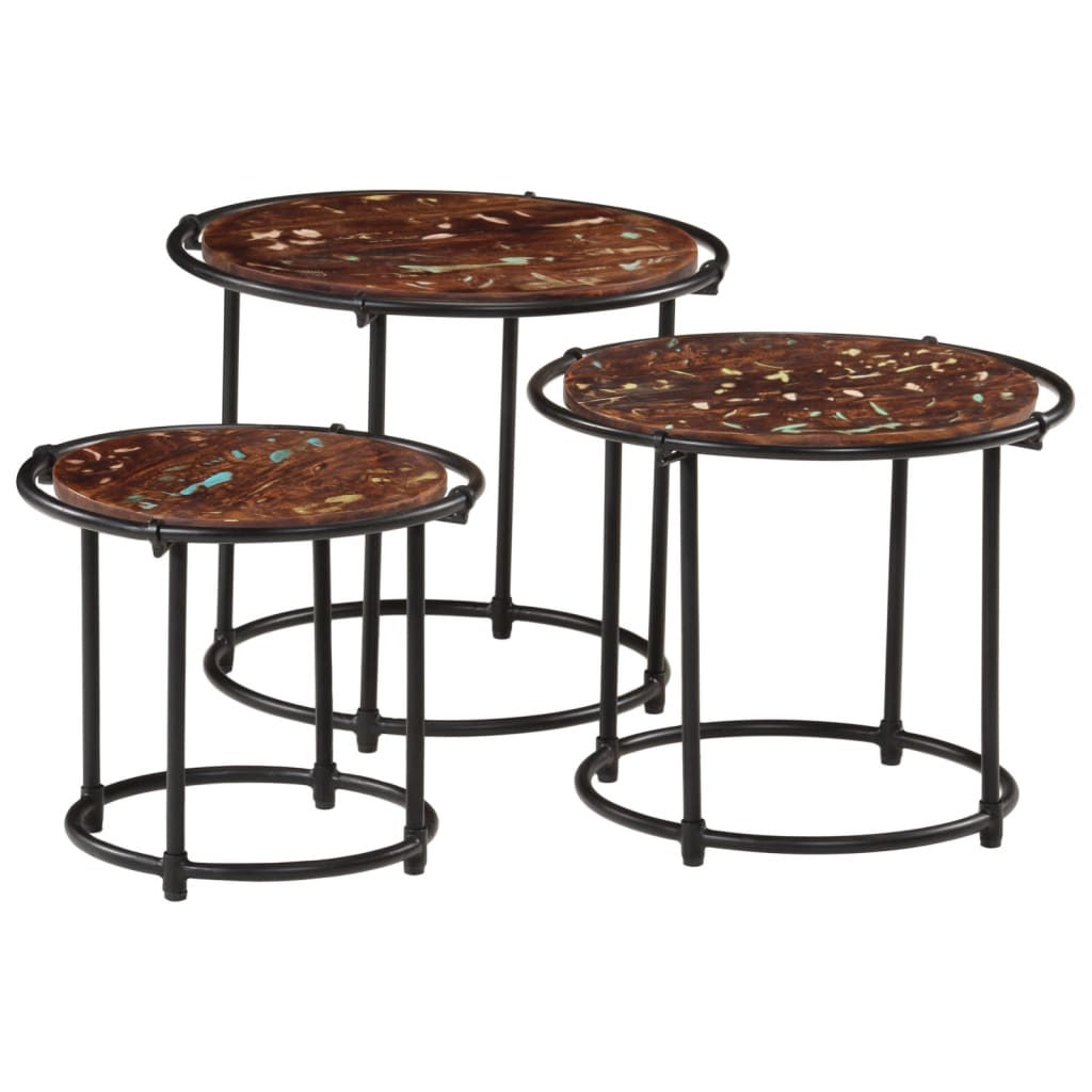 Uklapajući stolići 3 kom od masivnog obnovljenog drva