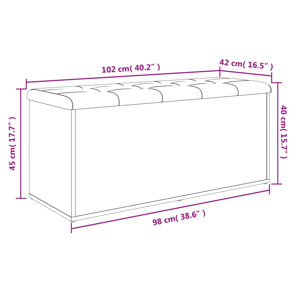Klupa za pohranu boja betona 102 x 42 x 45 cm konstruirano drvo