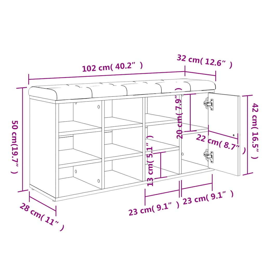 Klupa za cipele crna 102 x 32 x 50 cm od konstruiranog drva