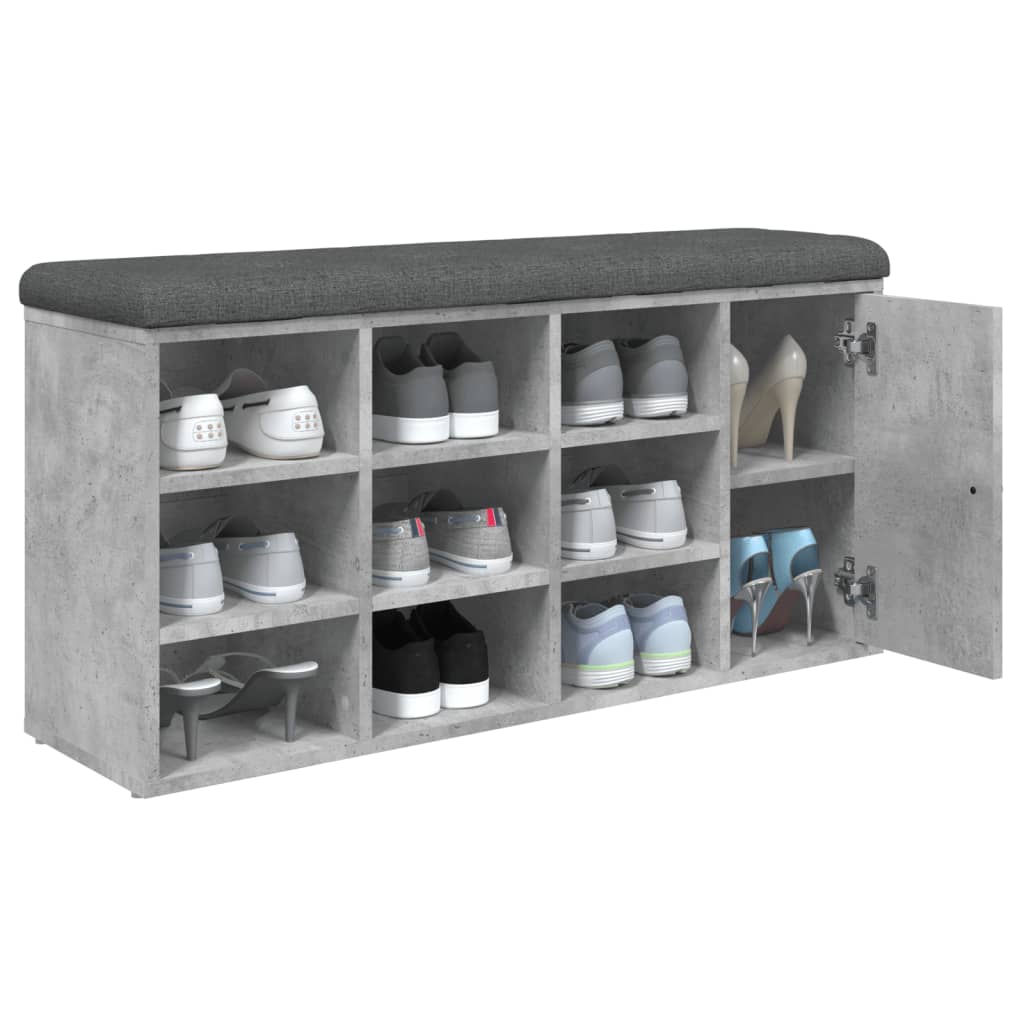 Klupa za cipele siva boja betona 102x32x50 cm konstruirano drvo