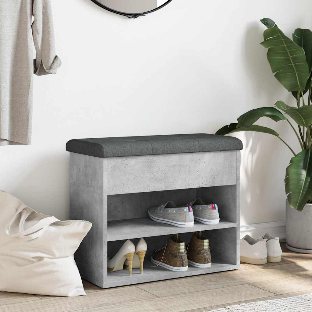Klupa za cipele siva boja betona 62x32x50 cm konstruirano drvo