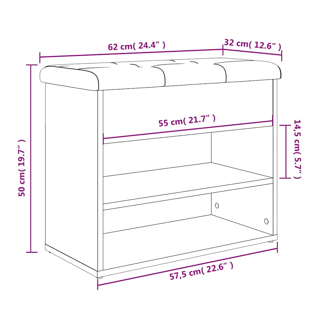 Klupa za cipele siva boja betona 62x32x50 cm konstruirano drvo