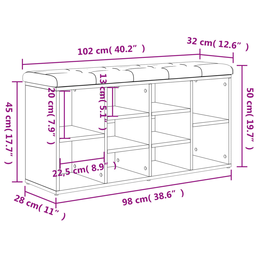Klupa za cipele siva boja betona 102x32x50 cm konstruirano drvo