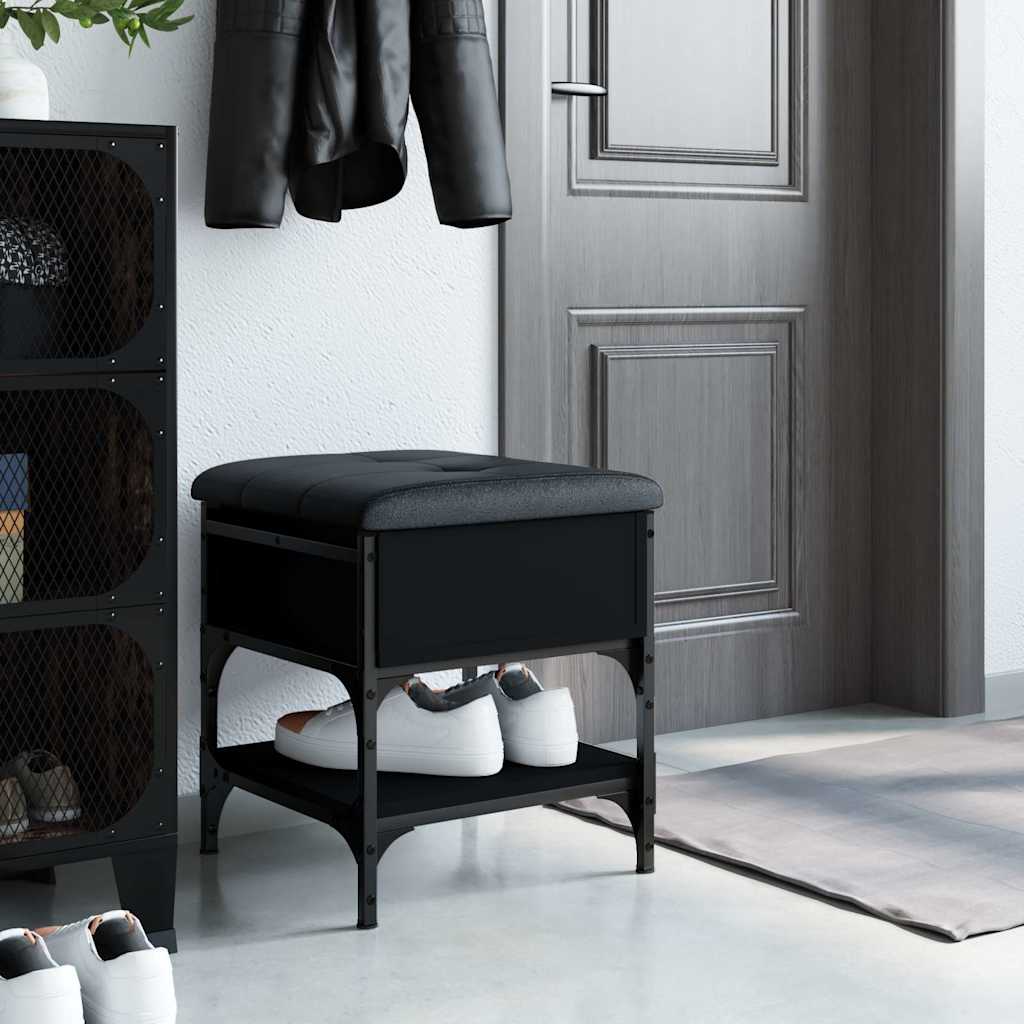 Klupa za cipele crna 42 x 42 x 45 cm od konstruiranog drva