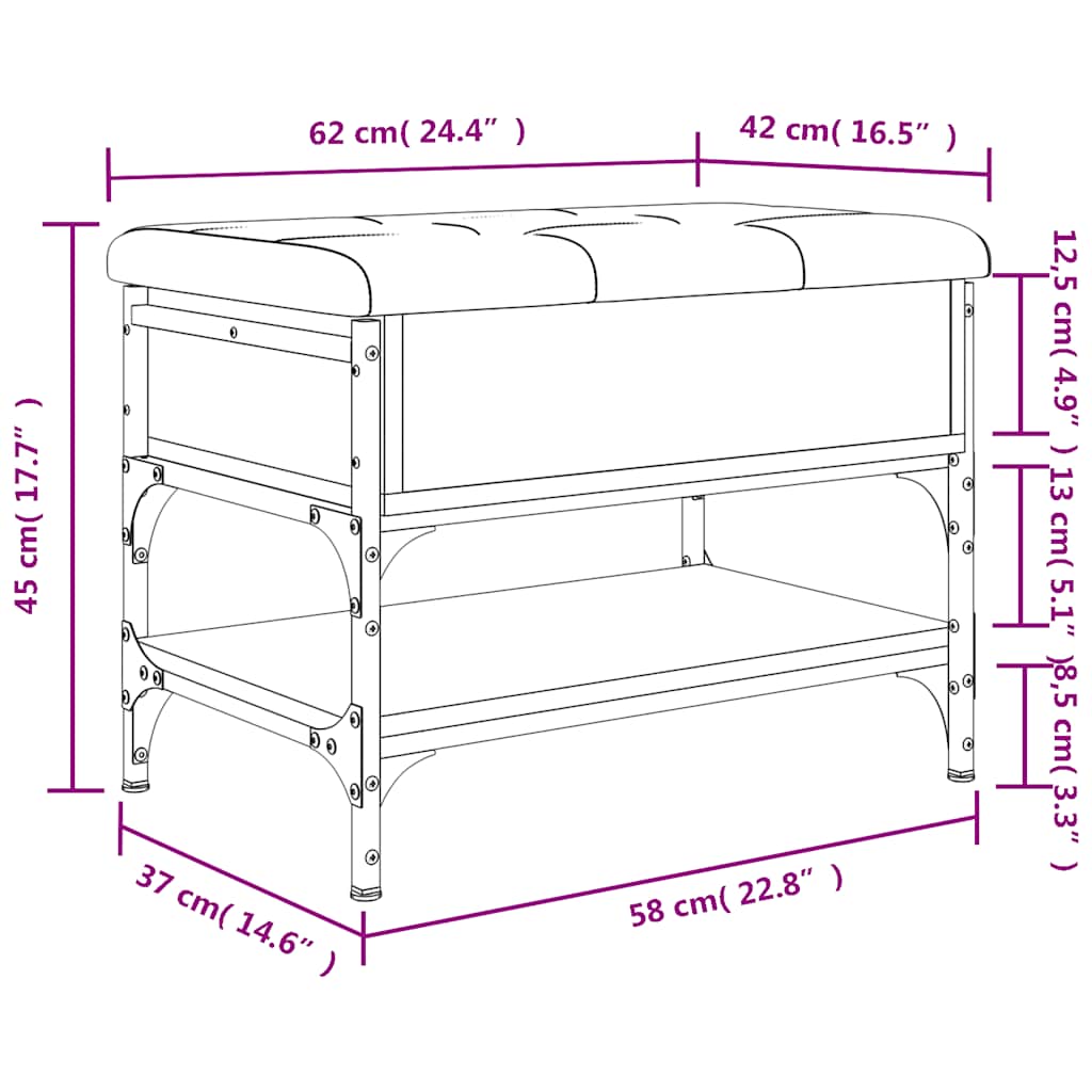 Klupa za cipele crna 62 x 42 x 45 cm od konstruiranog drva