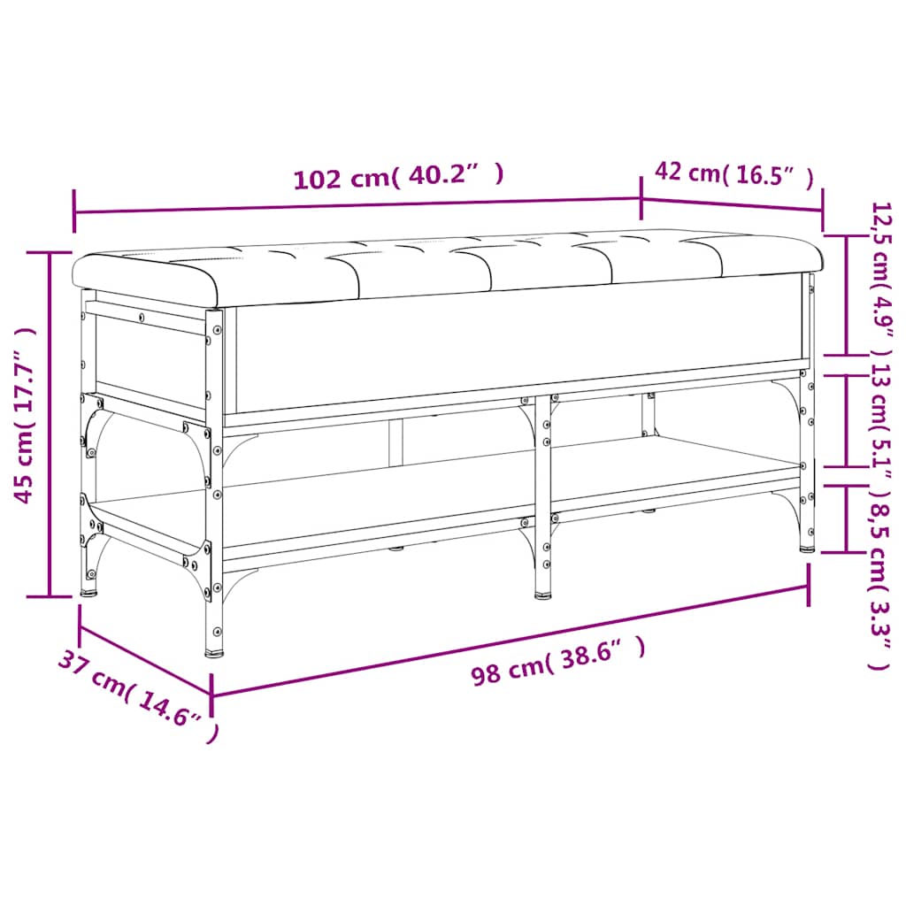 Klupa za cipele boja hrasta 102x42x45 cm od konstruiranog drva