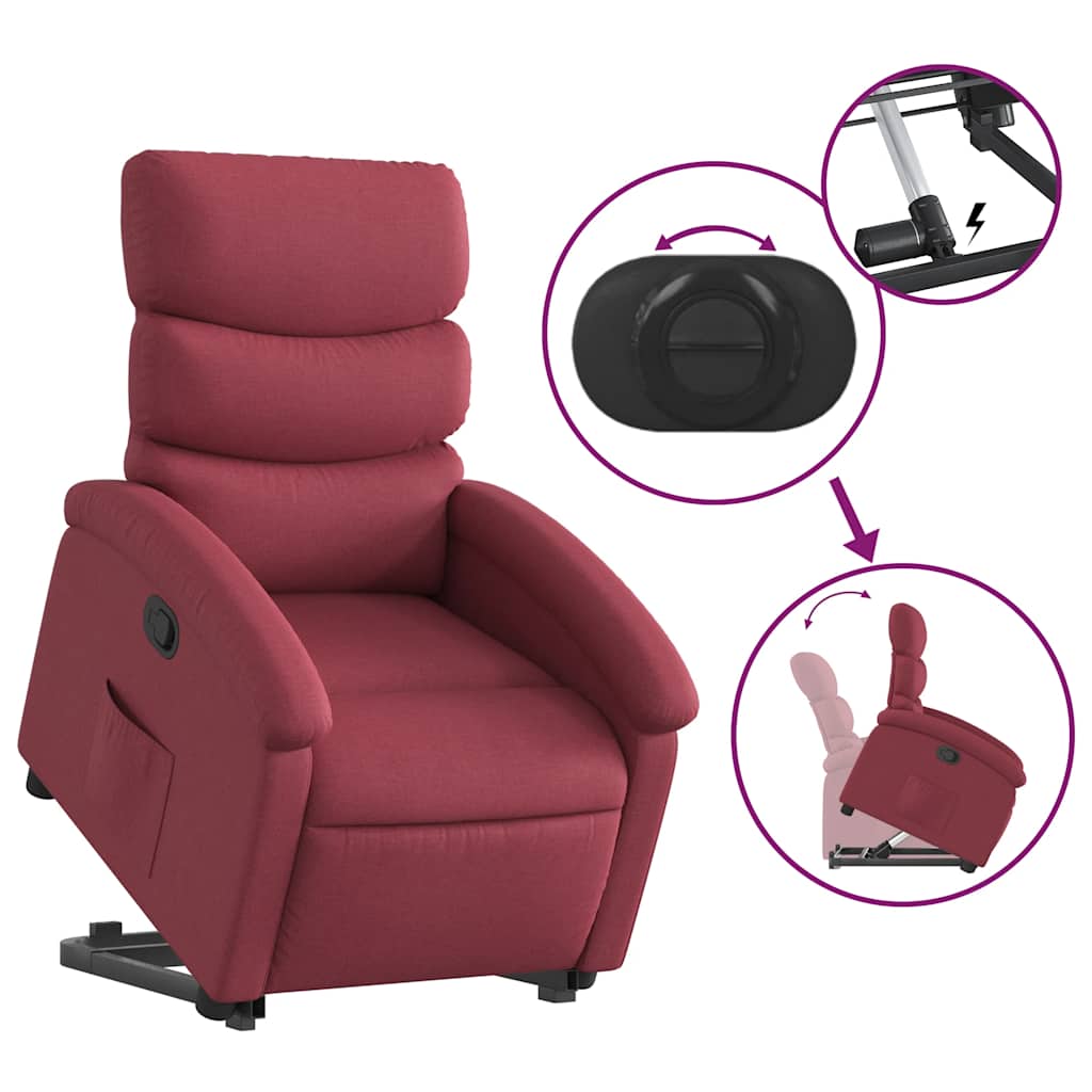 Naslonjač na podizanje od tkanine crvena boja vina