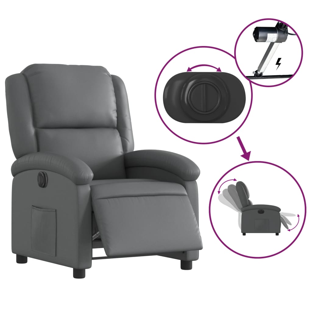 Električni naslonjač od umjetne kože sivi