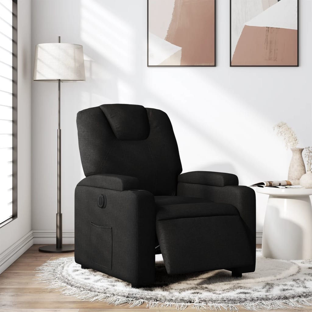Električni naslonjač od tkanine crni