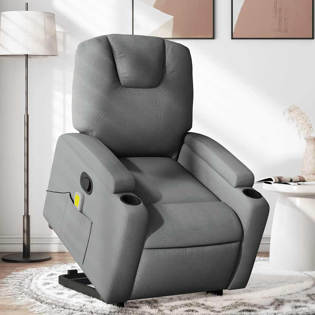 Masažni naslonjač na podizanje od tkanine tamnosivi