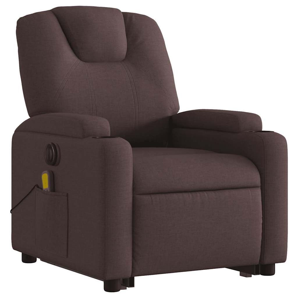 Električni masažni naslonjač na podizanje od tkanine tamnosmeđi
