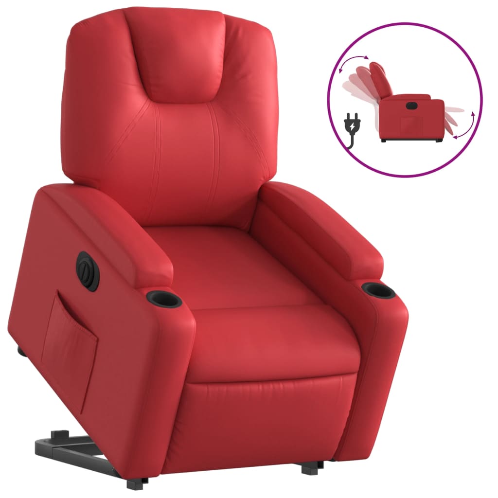 Električni naslonjač na podizanje umjetna koža crveni