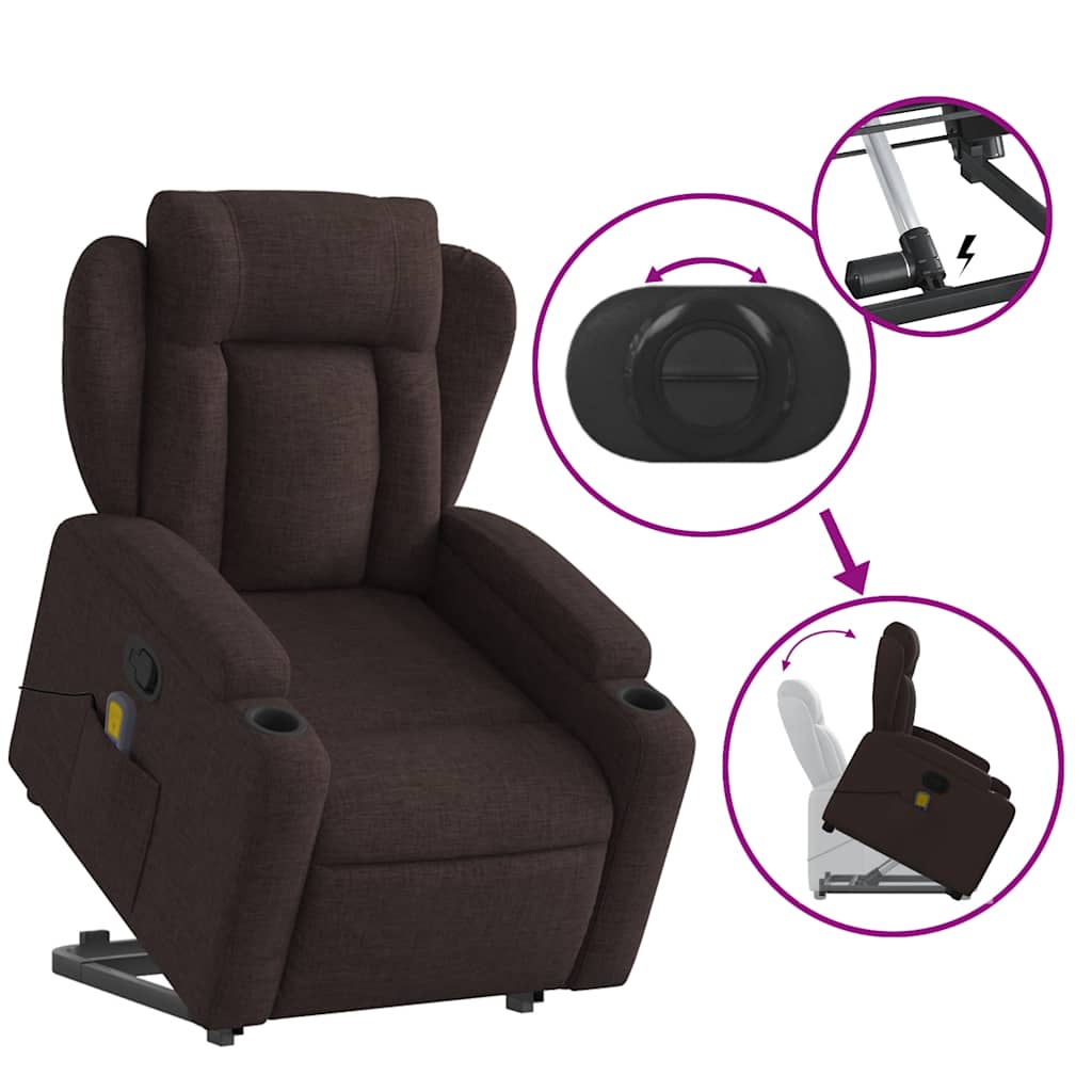 Masažni naslonjač na podizanje tamnosmeđi od tkanine