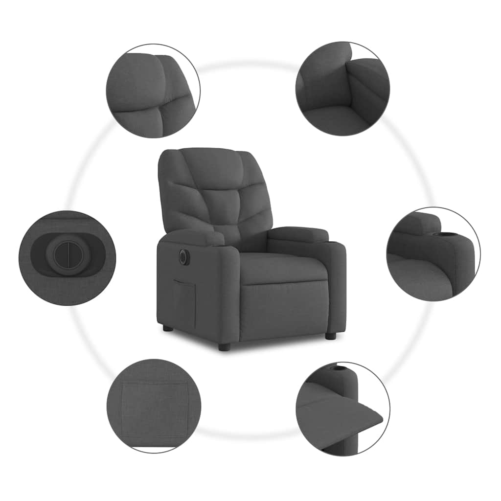 Električni naslonjač od tkanine tamnosivi