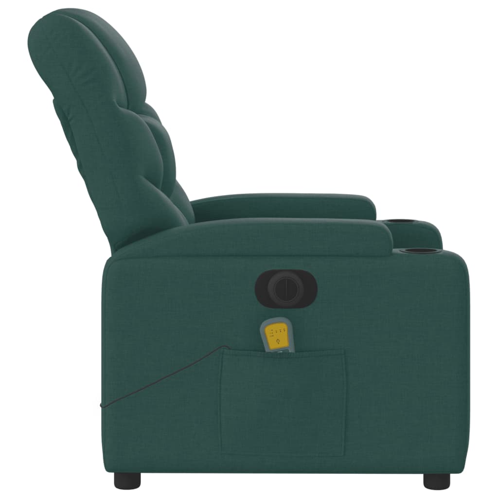 Električni masažni naslonjač od tkanine tamnozeleni