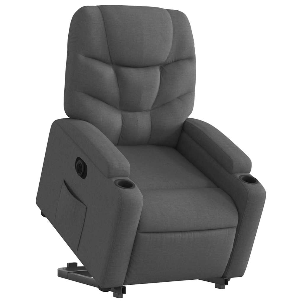 Električni naslonjač na podizanje od tkanine tamnosivi