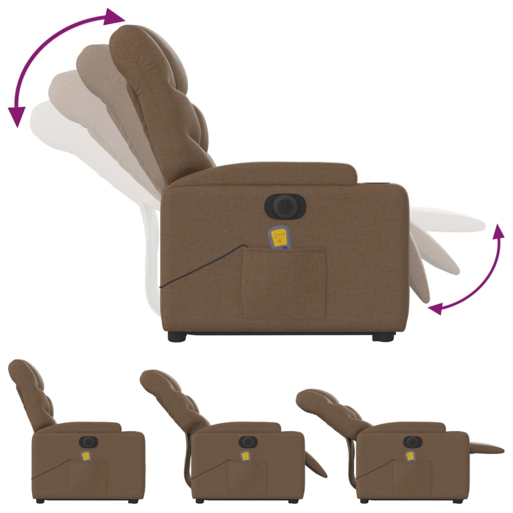 Električni masažni naslonjač na podizanje od tkanine smeđi