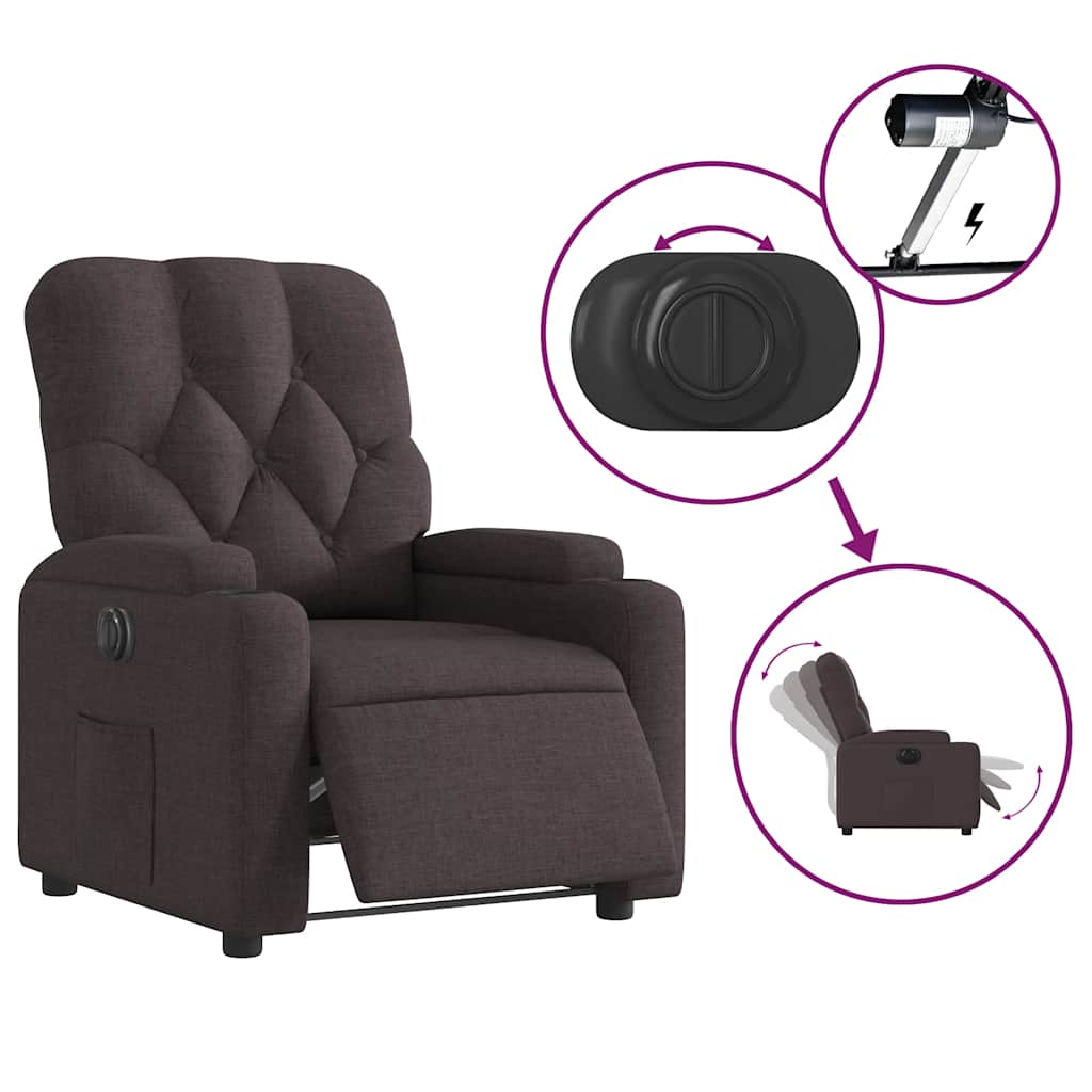 Električni naslonjač od tkanine tamnosmeđi