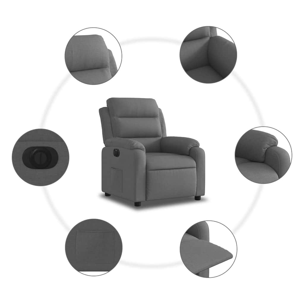 Električni naslonjač od tkanine tamnosivi
