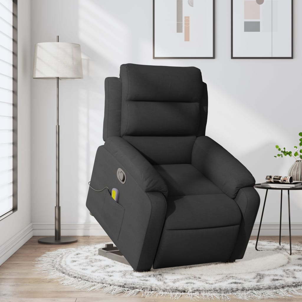 Masažni naslonjač na podizanje od tkanine crni