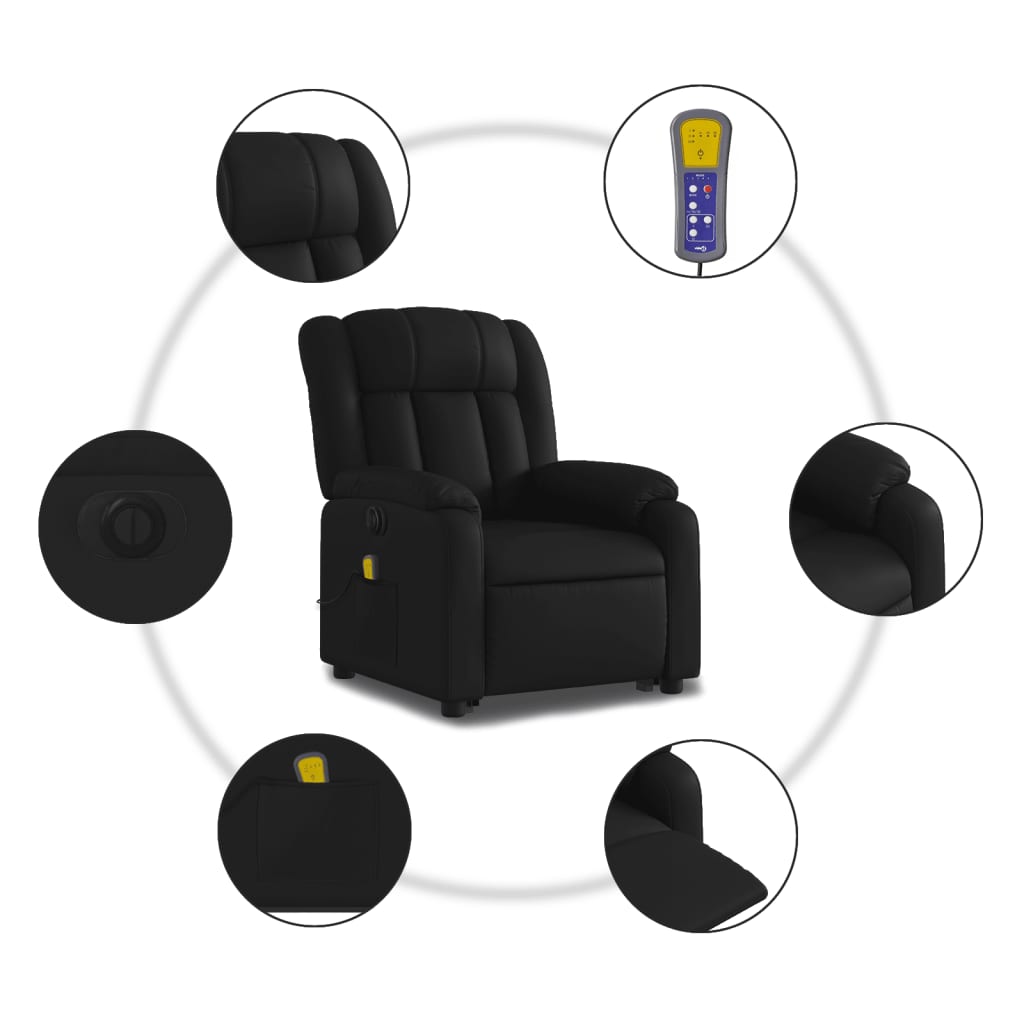 Električni masažni naslonjač na podizanje od umjetne kože crni