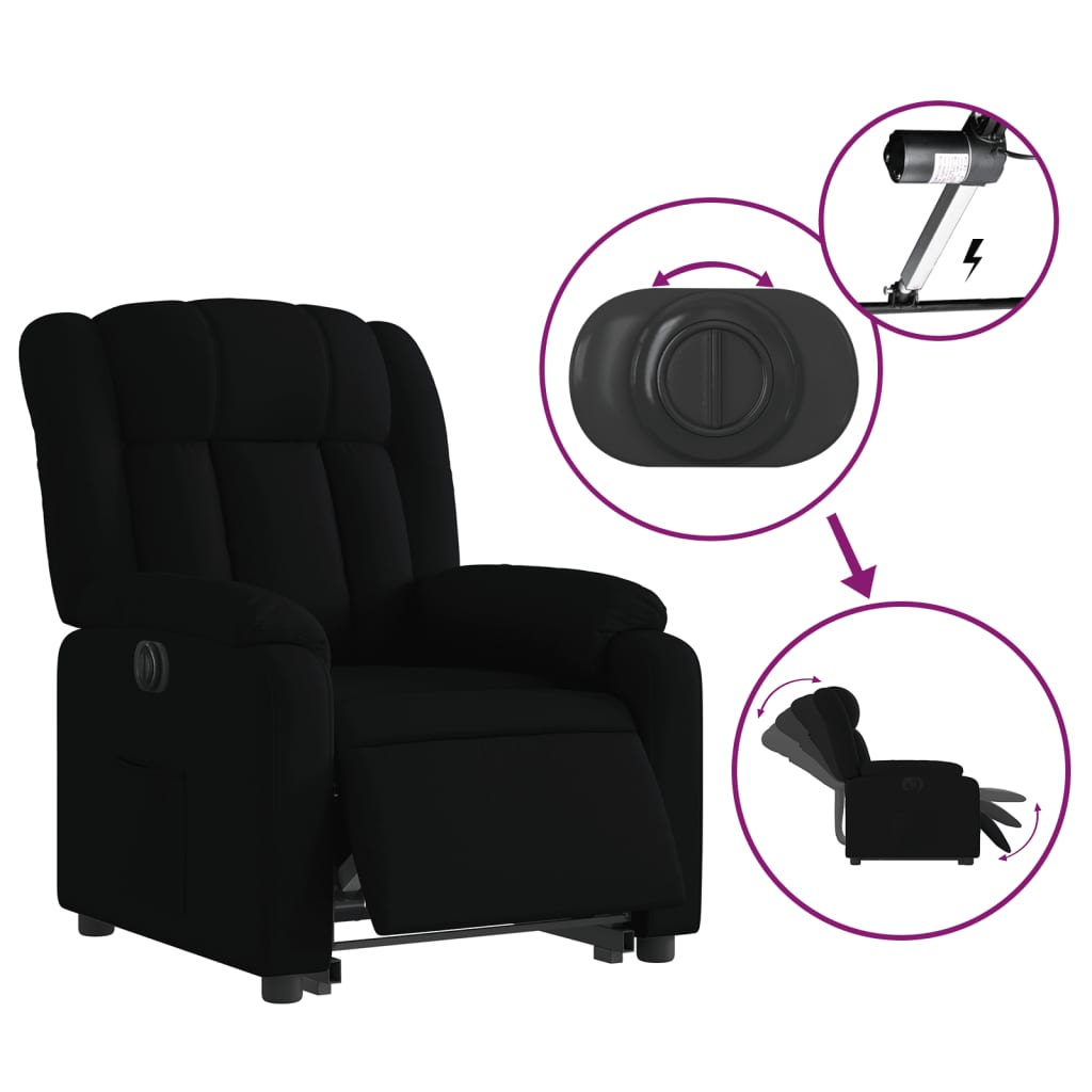 Električni naslonjač na podizanje od tkanine crni