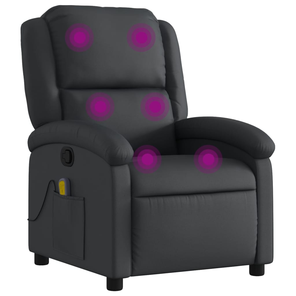 Masažna fotelja od ležaljke, crna, prava koža