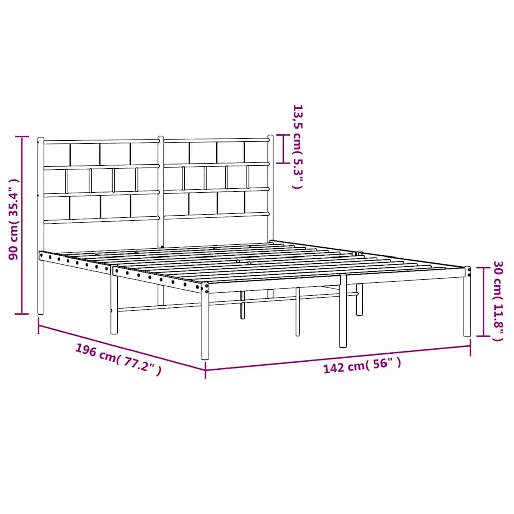 Metalni okvir za krevet s uzglavljem crni 135x190 cm