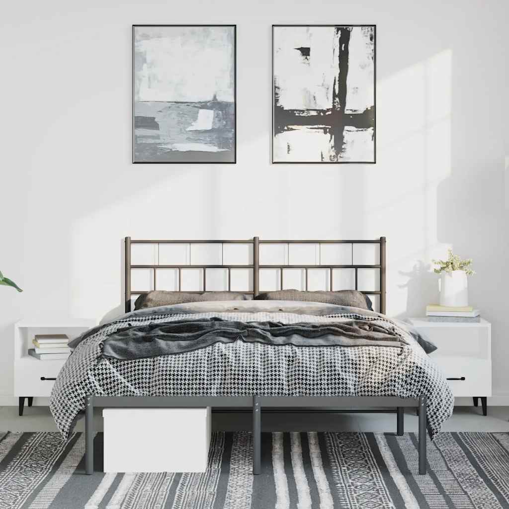 Metalni okvir za krevet s uzglavljem crni 150x200 cm