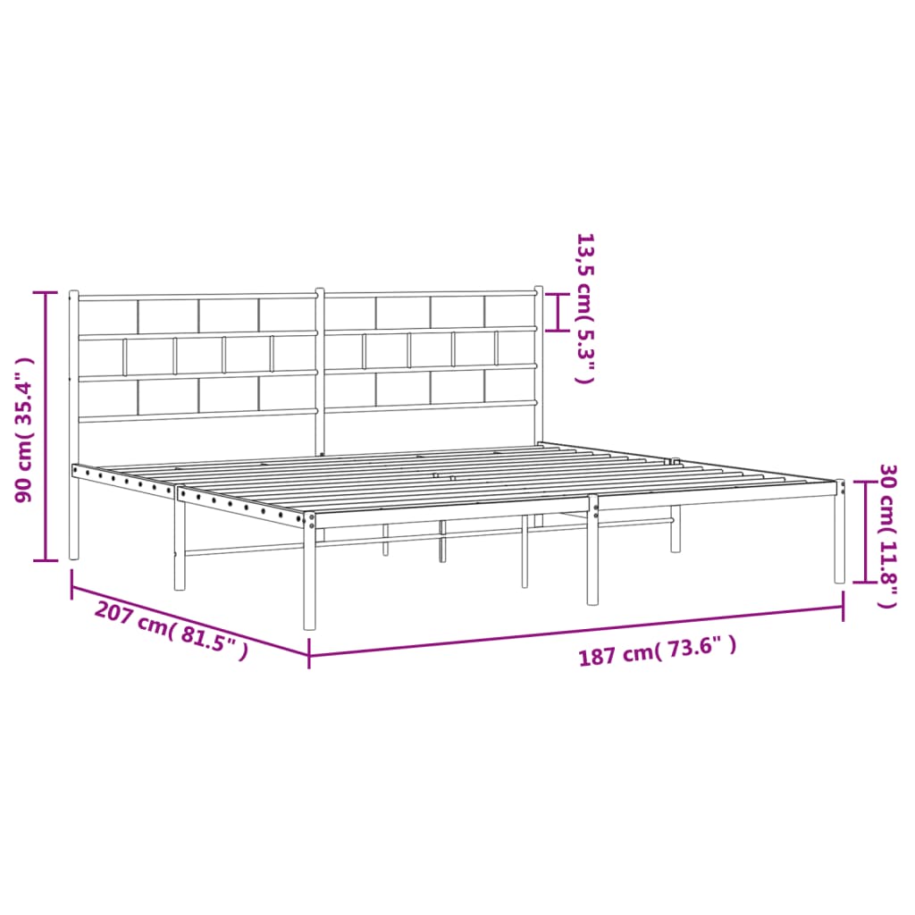 Metalni okvir za krevet s uzglavljem crni 180x200 cm