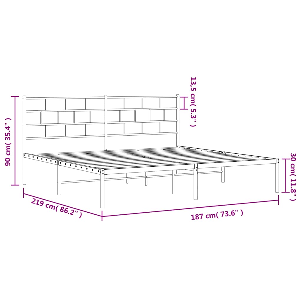 Metalni okvir za krevet s uzglavljem crni 183x213 cm
