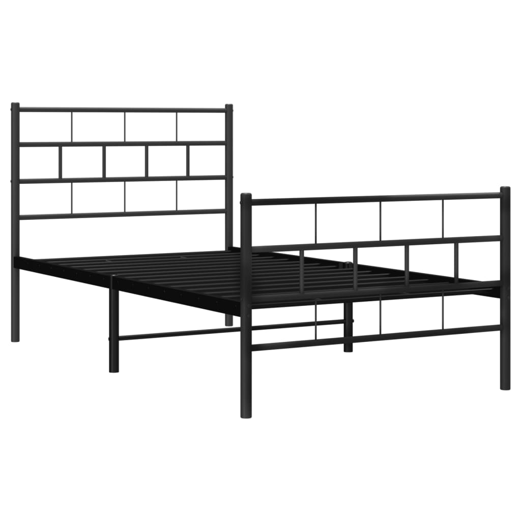 Metalni okvir kreveta uzglavlje i podnožje crni 90x190 cm