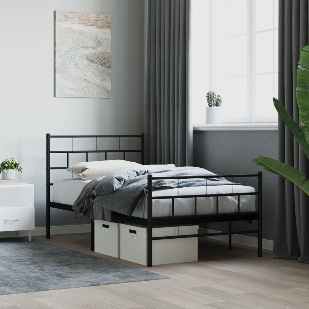 Metalni okvir kreveta uzglavlje i podnožje crni 90x190 cm