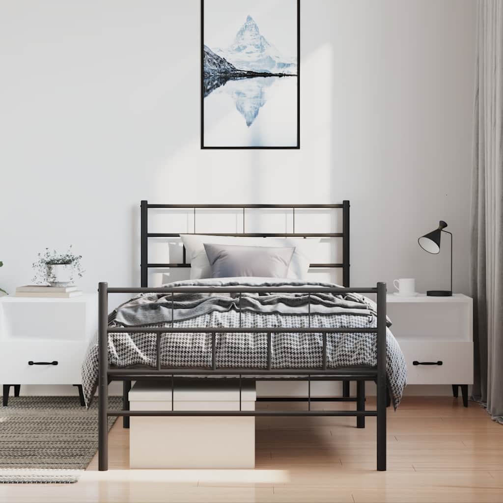 Metalni okvir kreveta uzglavlje i podnožje crni 100x200 cm