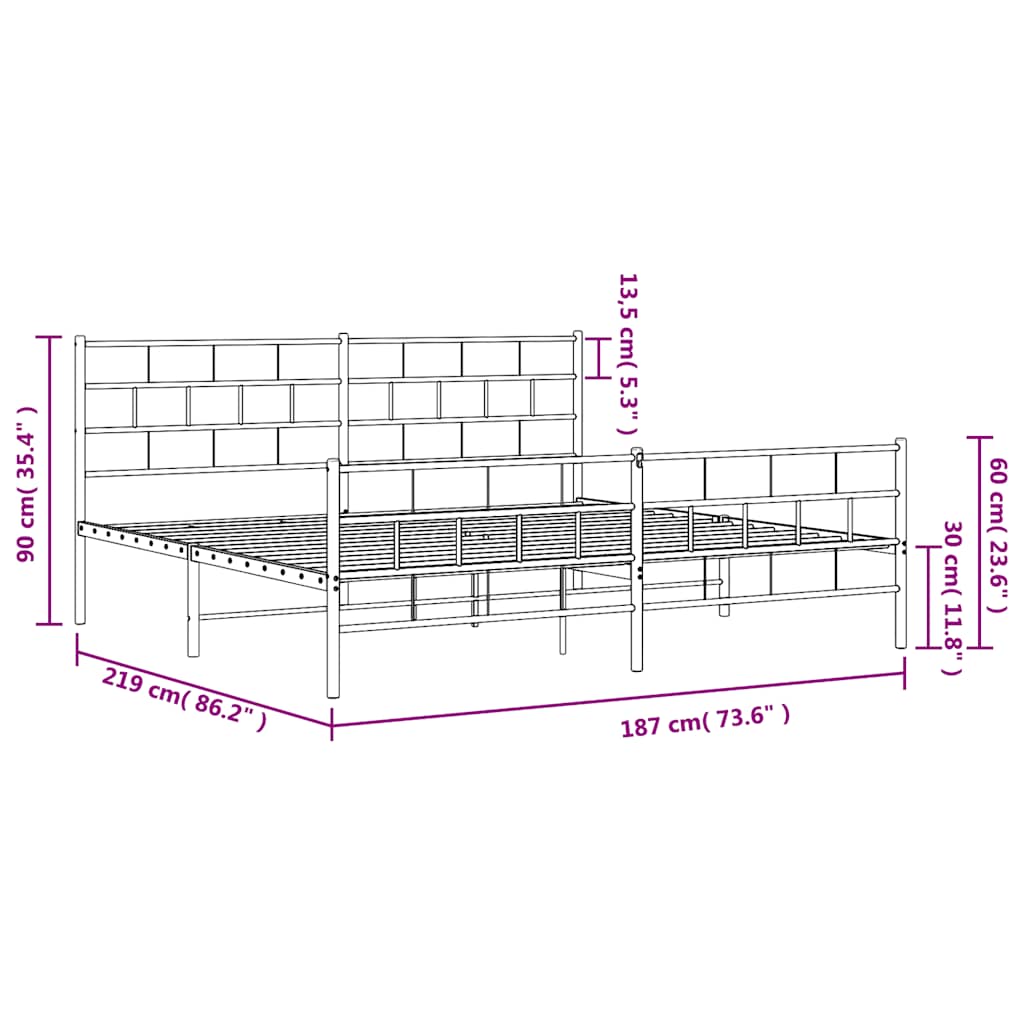 Metalni okvir kreveta uzglavlje i podnožje crni 183x213 cm
