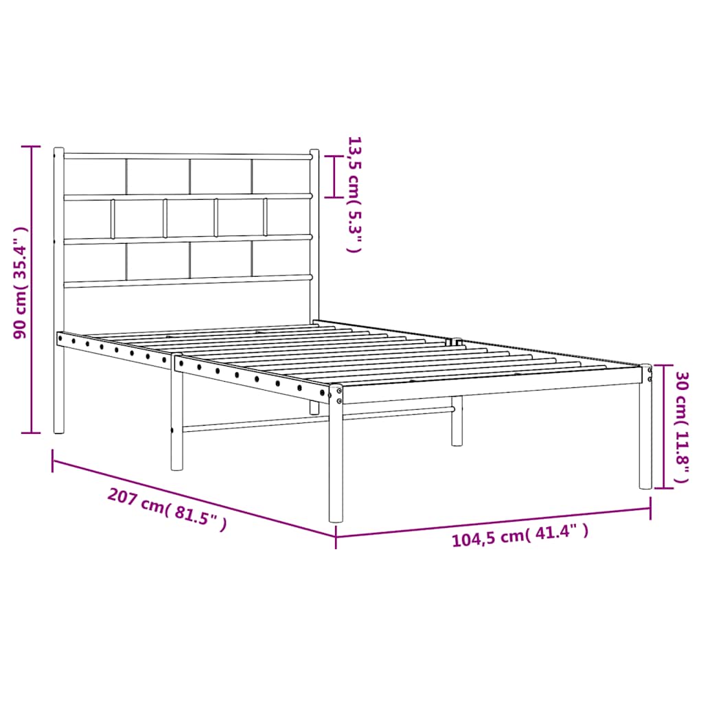 Metalni okvir za krevet s uzglavljem bijeli 100x200 cm